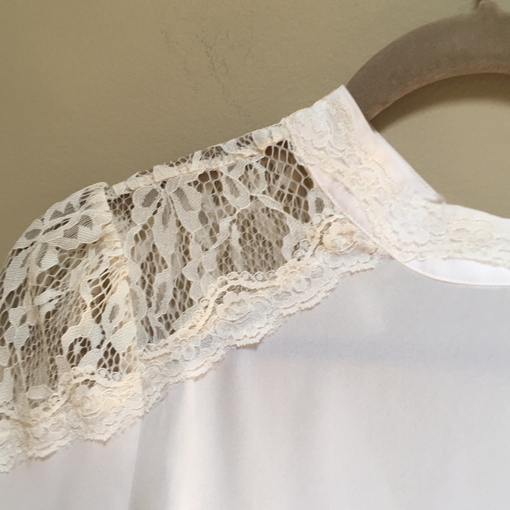 Charming Charlie Sheer Cream Blouse with Lace - Picture 3 of 4
